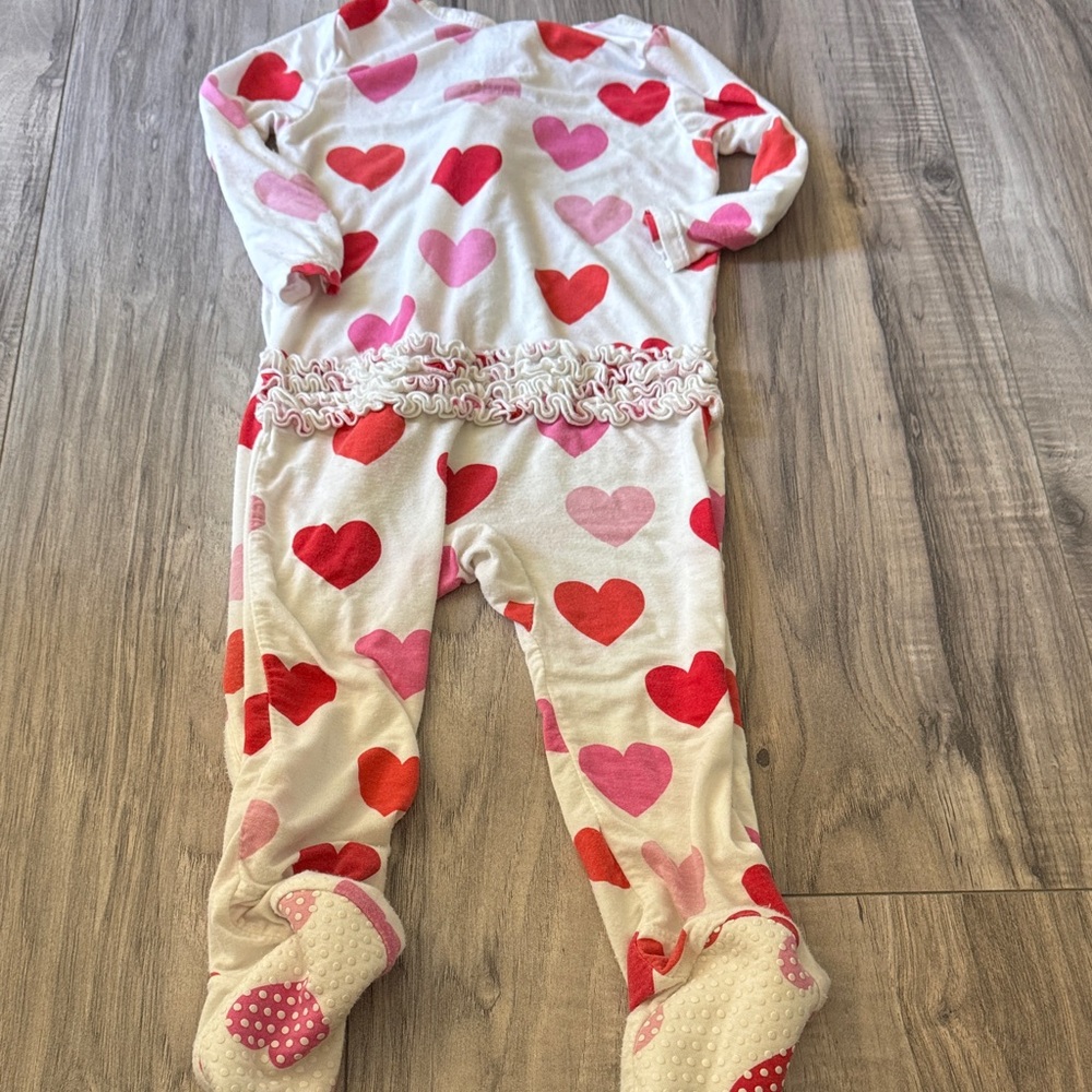 Angel Dear Cream Footed Pajamas with Pink & Red Hearts 9-12 months